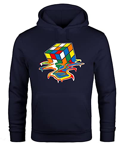 MoonWorks® Hoodie Herren Zauberwürfel 80er Jahre Retro Rubik Cube Fun-Motiv lustig Kapuzen-Pullover Navy XL von MoonWorks
