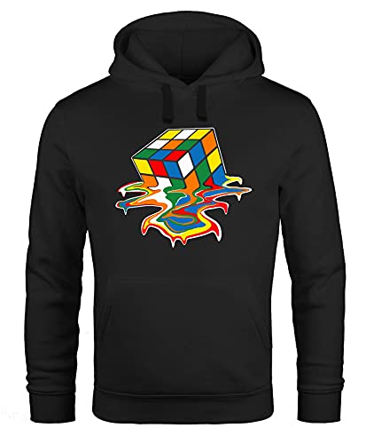 MoonWorks® Hoodie Herren Zauberwürfel 80er Jahre Retro Rubik Cube Fun-Motiv lustig Kapuzen-Pullover schwarz 4XL von MoonWorks