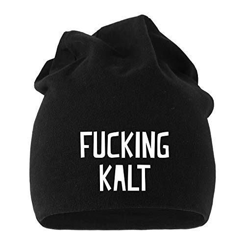 MoonWorks® Jersey Beanie Fucking Kalt Spruch Mütze Bedruckt Herren Damen schwarz Unisize von MoonWorks