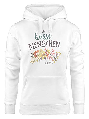 MoonWorks® Kapuzen-Pullover Damen Ich Hasse Menschen Generell Spruch lustig Blumen Blüten Ironie Sarkasmus Fun-Motiv weiß XL von MoonWorks