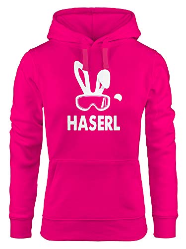 MoonWorks® Kapuzen Pullover Damen Ski-Haserl Ski-Hase Après Ski Party Ski-Fahrer Snowboard-Fahrer Hoodie Frauen pink L von MoonWorks