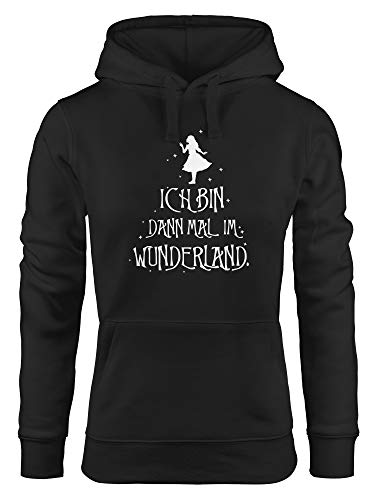 MoonWorks® Kapuzen-Pullover Damen ich Bin dann mal im Wunderland Spruch Hoodie Frauen schwarz M von MoonWorks