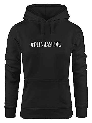 MoonWorks® Kapuzen-Pullover Damen personalisiert #Dein Hashtag individuell Bedrucken mit eigenem Text Spruch lustig Hoodie schwarz L von MoonWorks