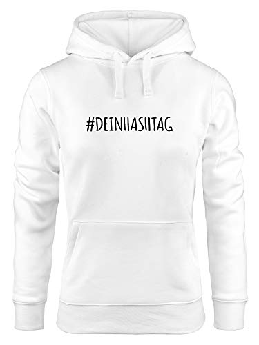 MoonWorks® Kapuzen-Pullover Damen personalisiert #Dein Hashtag individuell Bedrucken mit eigenem Text Spruch lustig Hoodie weiß XS von MoonWorks