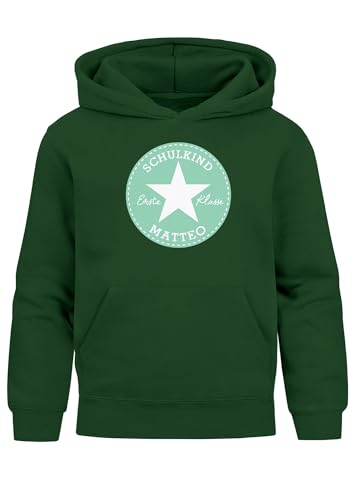 MoonWorks® Kinder Hoodie Jungen Einschulung 2025 Stern personalisiert mit Name Geschenke zur Einschulung Dunkelgruen 128 von MoonWorks
