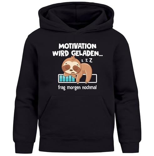 MoonWorks® Kinder Hoodie Jungen Faultier Spruch lustig Motivation Wird geladen Jungengeschenke schwarz 128 von MoonWorks