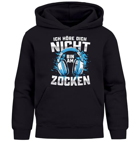 MoonWorks® Kinder Hoodie Jungen Gaming Spruch lustig Höre Dich Nicht Bin am Zocken Videospiele Kopfhörer Jungengeschenke schwarz 140 von MoonWorks