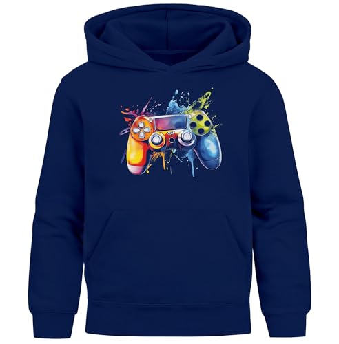 MoonWorks® Kinder Hoodie Jungen Gaming Zocken Spielekonsole Aufdruck Print Kapuzenpullover Navy 128 von MoonWorks