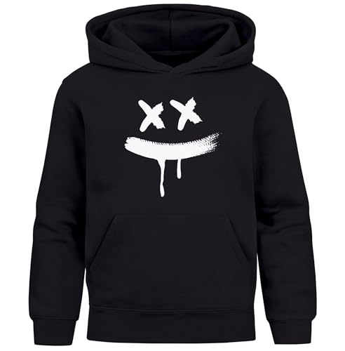 MoonWorks® Kinder Hoodie Jungen Mädchen Smile Print Aufdruck Kapuzenpulli Sweatshirt mit Kapuze Schwarz 152 von MoonWorks