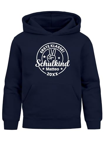 MoonWorks® Kinder Hoodie Jungen Schulkind 2025 Einschulung personalisiert Name und Einschulungsjahr Geschenkidee Schulanfänger Navy 140 von MoonWorks