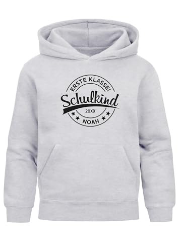 MoonWorks® Kinder Hoodie Jungen Schulkind 2025 Emblem Einschulung personalisiert Jungengeschenke erste Klasse Grau 140 von MoonWorks