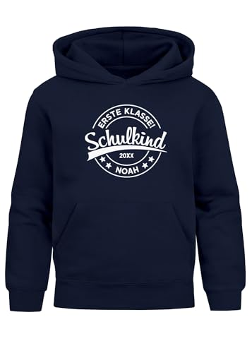 MoonWorks® Kinder Hoodie Jungen Schulkind 2025 Emblem Einschulung personalisiert Jungengeschenke erste Klasse Navy 128 von MoonWorks