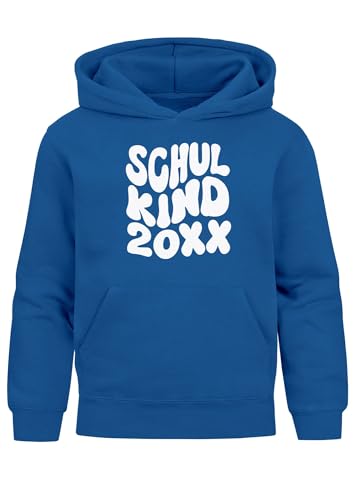 MoonWorks® Kinder Hoodie Jungen Schulkind 2025 Geschenkidee Einschulung Typo Schriftzug personalisiert mit Jahreszahl Jungengeschenke Blau 128 von MoonWorks