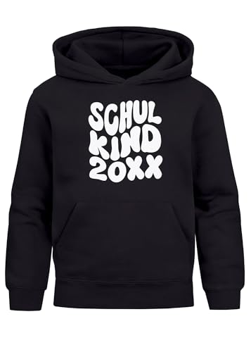 MoonWorks® Kinder Hoodie Jungen Schulkind 2025 Geschenkidee Einschulung Typo Schriftzug personalisiert mit Jahreszahl Jungengeschenke Schwarz 140 von MoonWorks