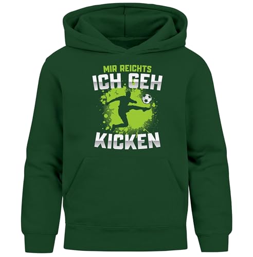 MoonWorks® Kinder Hoodie Kapuzenpullover Jungen Fußballmotiv Spruch lustig Zum Kicken gebren zur Schule gezwungen Jungengeschenke Dunkelgruen 164 von MoonWorks
