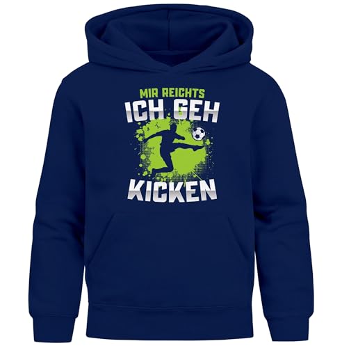 MoonWorks® Kinder Hoodie Kapuzenpullover Jungen Fußballmotiv Spruch lustig Zum Kicken gebren zur Schule gezwungen Jungengeschenke Navy 140 von MoonWorks