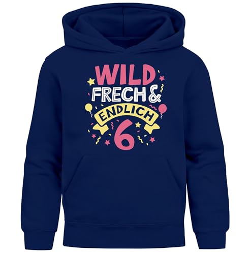 MoonWorks® Kinder Hoodie Mädchen Geschenk Geburtstag Alter Zahl 4-10 und Spruch Wild und Frech Navy 140 von MoonWorks
