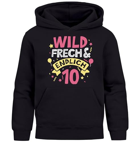 MoonWorks® Kinder Hoodie Mädchen Geschenk Geburtstag Alter Zahl 4-10 und Spruch Wild und Frech schwarz 128 von MoonWorks
