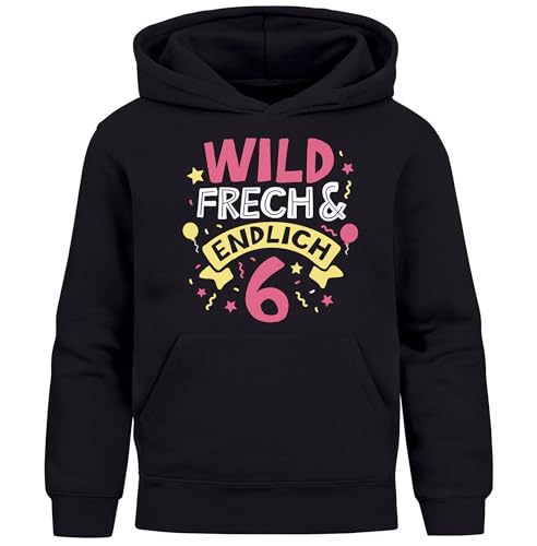 MoonWorks® Kinder Hoodie Mädchen Geschenk Geburtstag Alter Zahl 4-10 und Spruch Wild und Frech schwarz 128 von MoonWorks
