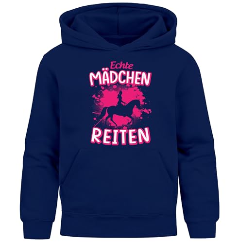MoonWorks® Kinder Hoodie Mädchen Pferde Aufdruclk Spruch lustig Echte Mädchen reiten Mädchengeschenke Navy 164 von MoonWorks