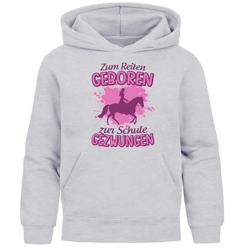 MoonWorks® Kinder Hoodie Mädchen Pferde Aufdruclk Spruch lustig Zum Reiten Geboren Mädchengeschenke grau 152 von MoonWorks