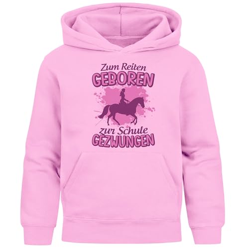 MoonWorks® Kinder Hoodie Mädchen Pferde Aufdruclk Spruch lustig Zum Reiten Geboren Mädchengeschenke rosa 140 von MoonWorks