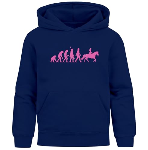 MoonWorks® Kinder Hoodie Mädchen Pferde Evolution Grafik Aufdruck Mädchengeschenke mit Pferdemotiv Navy 140 von MoonWorks