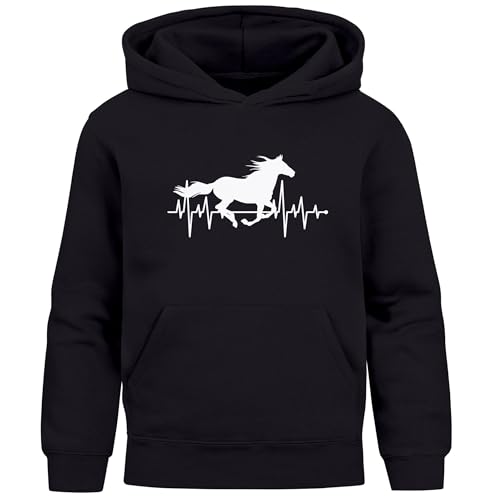 MoonWorks® Kinder Hoodie Mädchen Pferde Herzschlag Motiv Mädchengeschenke mit Pferde Print schwarz 128 von MoonWorks