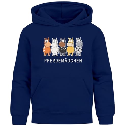 MoonWorks® Kinder Hoodie Mädchen Pferde Schriftzug Pferdemädchen Geschenk für Reiterinnen Pferdeliebhaber Navy 152 von MoonWorks