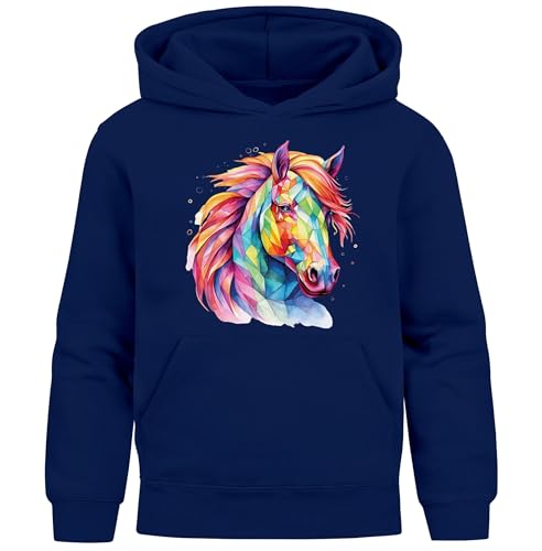 MoonWorks® Kinder Hoodie Mädchen Pferdekopf Pferd Geschenk für Reiterinnen Pferdeliebhaber Navy 152 von MoonWorks