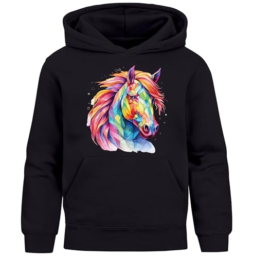 MoonWorks® Kinder Hoodie Mädchen Pferdekopf Pferd Geschenk für Reiterinnen Pferdeliebhaber schwarz 152 von MoonWorks