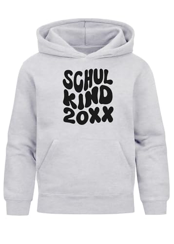 MoonWorks® Kinder Hoodie Mädchen Schulkind 2025 personalisiert Typographie-Design mit Jahreszahl Mädchengeschenke Einschulung Grau 140 von MoonWorks