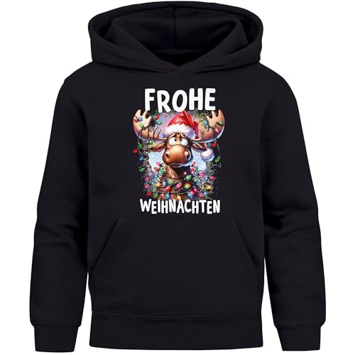 MoonWorks® Kinder Hoodie Weihnachtspullover Jungen Mädchen Elch Rentier Lustig Weihnachtsoutfit Kinder schwarz 164 von MoonWorks