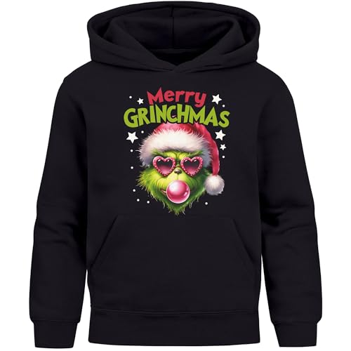 MoonWorks® Kinder Hoodie Weihnachtspullover Jungen Mädchen Merry Grinchmas Weihnachtsoutfit Kinder schwarz 164 von MoonWorks