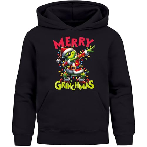 MoonWorks® Kinder Hoodie Weihnachtspullover Jungen Mädchen Merry Grinchmas Weihnachtsoutfit schwarz 140 von MoonWorks
