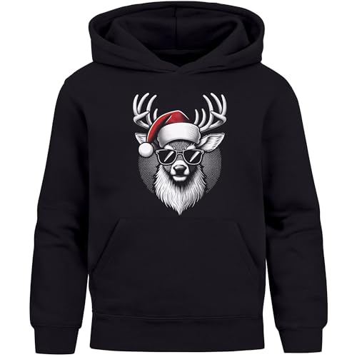 MoonWorks® Kinder Hoodie Weihnachtspullover Jungen Mädchen Rentier Hirsch Weihnachtsoutfit Kinder schwarz 128 von MoonWorks