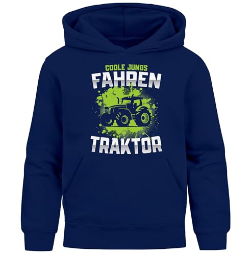 MoonWorks® Kinder Hoodie mot Print Aufdruck Traktor Jungen Motiv Spruch lustig Coole Jungs Fahren Traktor Jungengeschenke Navy 116 von MoonWorks