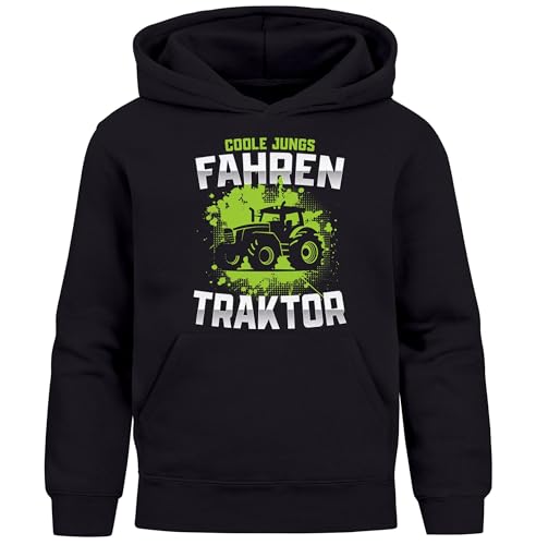 MoonWorks® Kinder Hoodie mot Print Aufdruck Traktor Jungen Motiv Spruch lustig Coole Jungs Fahren Traktor Jungengeschenke schwarz 152 von MoonWorks
