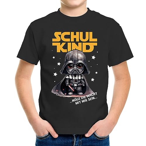MoonWorks® Kinder Jungen T-Shirt Einschulung Möge die Macht mit Mir Sein Schulkind Schulanfang lustige Sprüche Schwarz 122-128 (7-8 Jahre) von MoonWorks