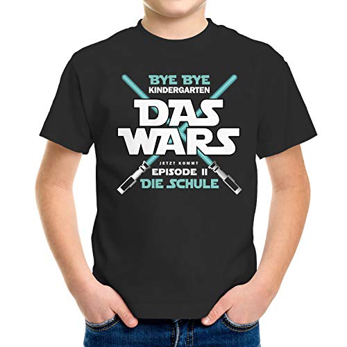 MoonWorks® Kinder T-Shirt Jungen Bye Bye Kindergarten Das Wars jetzt kommt Episode 2 Geschenk zur Einschulung Schulanfang schwarz 110-116 (5-6 Jahre) von MoonWorks