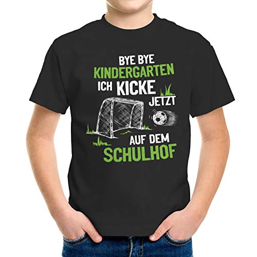 MoonWorks® Kinder T-Shirt Jungen Fußball-Fan Geschenk zur Einschulung Schulanfang ich kicke jetzt auf dem Schulhof Jungen schwarz 122-128 (7-8 Jahre) von MoonWorks