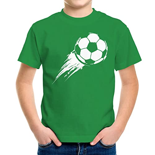 MoonWorks® Kinder T-Shirt Jungen Fußball-Motiv Sport-Kleidung Geschenk für Jungen Fußballfan grün 129-140 (9-10 Jahre) von MoonWorks