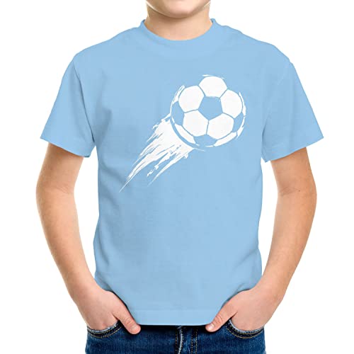 MoonWorks® Kinder T-Shirt Jungen Fußball-Motiv Sport-Kleidung Geschenk für Jungen Fußballfan hellblau 129-140 (9-10 Jahre) von MoonWorks