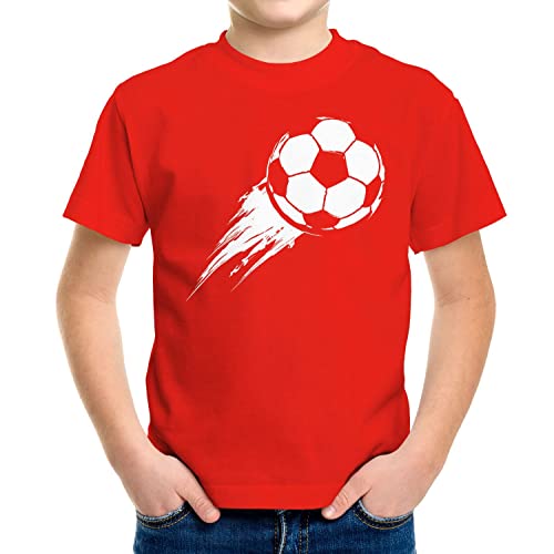 MoonWorks® Kinder T-Shirt Jungen Fußball-Motiv Sport-Kleidung Geschenk für Jungen Fußballfan rot 122-128 (7-8 Jahre) von MoonWorks