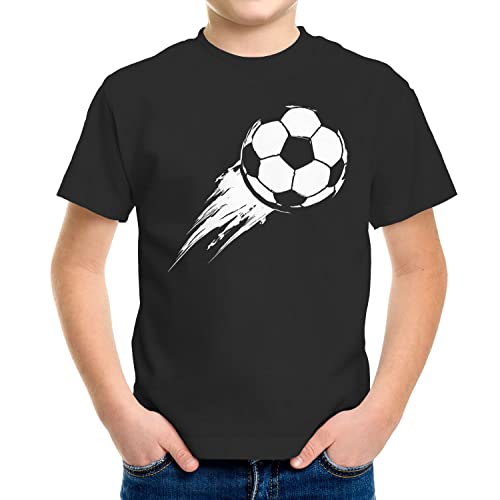 MoonWorks® Kinder T-Shirt Jungen Fußball-Motiv Sport-Kleidung Geschenk für Jungen Fußballfan schwarz 129-140 (9-10 Jahre) von MoonWorks