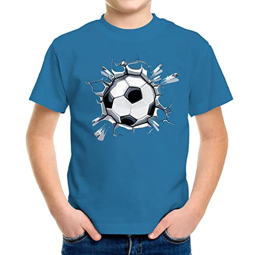 MoonWorks® Kinder T-Shirt Jungen Fussball-Motiv lustig Tor Ball-Sport Geschenk für Jungen Fussballfan Ozean-blau 122-128 (7-8 Jahre) von MoonWorks