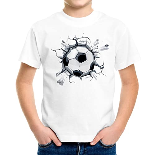 MoonWorks® Kinder T-Shirt Jungen Fussball-Motiv lustig Tor Ball-Sport Geschenk für Jungen Fussballfan weiß 110-116 (5-6 Jahre) von MoonWorks