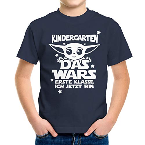 MoonWorks® Kinder T-Shirt Jungen Kindergarten Das Wars erste Klasse ich jetzt Bin Geschenk zur Einschulung Schulanfang Navy 122-128 (7-8 Jahre) von MoonWorks