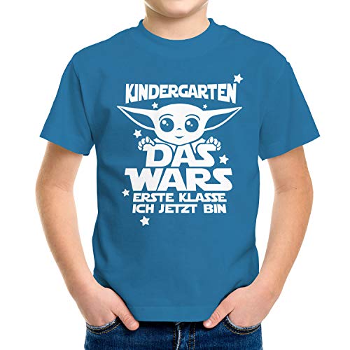 MoonWorks® Kinder T-Shirt Jungen Kindergarten Das Wars erste Klasse ich jetzt Bin Geschenk zur Einschulung Schulanfang Ozean-blau 122-128 (7-8 Jahre) von MoonWorks