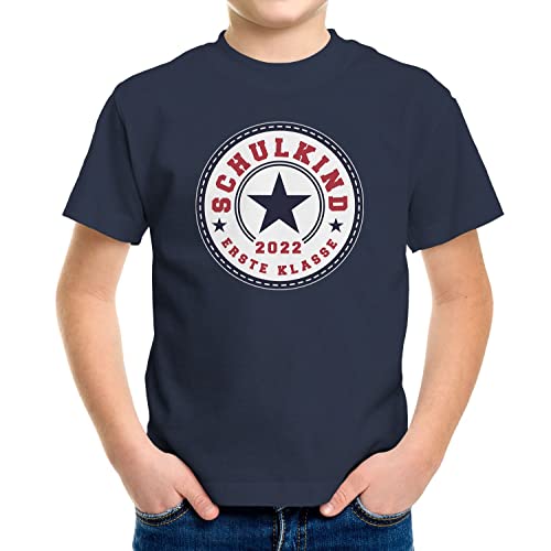 MoonWorks® Kinder T-Shirt Jungen Schulkind 2022 erste Klasse Stern Geschenk zur Einschulung Schulanfang Navy 122-128 (7-8 Jahre) von MoonWorks